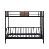 Twin-Over-Futon Bunk Bed;  Metal Futon Bunk Bed Frame with Guardrails and Ladder