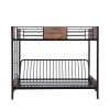 Twin-Over-Futon Bunk Bed;  Metal Futon Bunk Bed Frame with Guardrails and Ladder