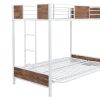 Twin-Over-Futon Bunk Bed;  Metal Futon Bunk Bed Frame with Guardrails and Ladder