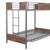 Twin-Over-Futon Bunk Bed;  Metal Futon Bunk Bed Frame with Guardrails and Ladder