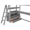 Twin Size Loft Bed with Desk and Shelves;  Two Built-in Drawers