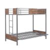 Twin-Over-Futon Bunk Bed;  Metal Futon Bunk Bed Frame with Guardrails and Ladder