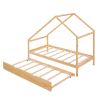 Twin Size Wooden House Bed With Twin Size Trundle