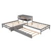 Full Size L-shaped Platform Beds with Twin Size Trundle and Drawers Linked with Built-in Rectangle Table