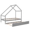 Twin Size Wooden House Bed With Twin Size Trundle