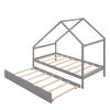 Twin Size Wooden House Bed With Twin Size Trundle