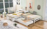 Full Size L-shaped Platform Beds with Twin Size Trundle and Drawers Linked with Built-in Rectangle Table