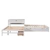Full Size L-shaped Platform Beds with Twin Size Trundle and Drawers Linked with Built-in Rectangle Table