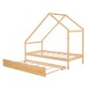 Twin Size Wooden House Bed With Twin Size Trundle