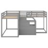 Twin over Twin L-Shaped Bunk Bed with Built-in Middle Staircase