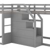 Twin over Twin L-Shaped Bunk Bed with Built-in Middle Staircase