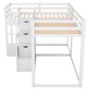 Twin over Twin L-Shaped Bunk Bed with Built-in Middle Staircase
