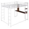 Full Size Metal Loft Bed with 2 Shelves and one Desk