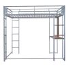 Full Size Metal Loft Bed with 2 Shelves and one Desk