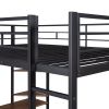 Full Size Metal Loft Bed with 2 Shelves and one Desk
