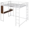 Full Size Metal Loft Bed with 2 Shelves and one Desk