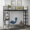 Full Size Metal Loft Bed with 2 Shelves and one Desk