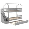 Multifunctional Twin over Twin House Bunk Bed with Staircase and Storage Space