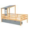 Twin Size House Low Loft Bed with Two Storage Drawers