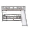 Bunk Bed with Slide; Twin Over Twin Low Bunk Bed with Fence and Ladder for Toddler Kids Teens