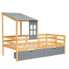 Twin Size House Low Loft Bed with Two Storage Drawers