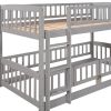 Bunk Bed with Slide; Twin Over Twin Low Bunk Bed with Fence and Ladder for Toddler Kids Teens