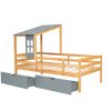 Twin Size House Low Loft Bed with Two Storage Drawers