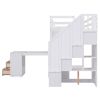 Twin Size Loft Bed with Pullable Desk and Storage Shelves; Staircase and Blackboard