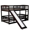 Bunk Bed with Slide; Twin Over Twin Low Bunk Bed with Fence and Ladder for Toddler Kids Teens