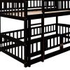 Bunk Bed with Slide; Twin Over Twin Low Bunk Bed with Fence and Ladder for Toddler Kids Teens