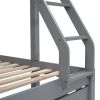 Full Over Twin & Twin Bunk Bed, Wood Triple Bunk Bed with Drawers and Guardrails