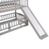 Bunk Bed with Slide; Twin Over Twin Low Bunk Bed with Fence and Ladder for Toddler Kids Teens