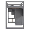 Twin Size Loft Bed with Pullable Desk and Storage Shelves; Staircase and Blackboard