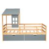 Twin Size House Low Loft Bed with Two Storage Drawers