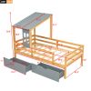 Twin Size House Low Loft Bed with Two Storage Drawers