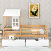 Twin Size House Low Loft Bed with Two Storage Drawers
