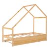 Twin Size Wooden House Bed With Twin Size Trundle