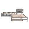 Full Size L-shaped Platform Beds with Twin Size Trundle and Drawers Linked with Built-in Rectangle Table