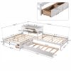 Full Size L-shaped Platform Beds with Twin Size Trundle and Drawers Linked with Built-in Rectangle Table
