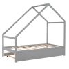Twin Size Wooden House Bed With Twin Size Trundle