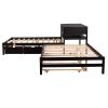 Full Size L-shaped Platform Beds with Twin Size Trundle and Drawers Linked with Built-in Rectangle Table