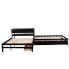 Full Size L-shaped Platform Beds with Twin Size Trundle and Drawers Linked with Built-in Rectangle Table