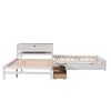 Full Size L-shaped Platform Beds with Twin Size Trundle and Drawers Linked with Built-in Rectangle Table