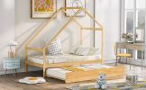Twin Size Wooden House Bed With Twin Size Trundle