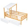 Twin Size House Low Loft Bed with Two Storage Drawers