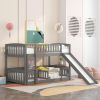 Bunk Bed with Slide; Twin Over Twin Low Bunk Bed with Fence and Ladder for Toddler Kids Teens