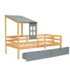 Twin Size House Low Loft Bed with Two Storage Drawers