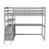 Twin Size Loft Bed with Desk and Shelves;  Two Built-in Drawers