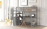Twin Size Loft Bed with Desk and Shelves;  Two Built-in Drawers