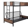 Twin-Over-Futon Bunk Bed;  Metal Futon Bunk Bed Frame with Guardrails and Ladder